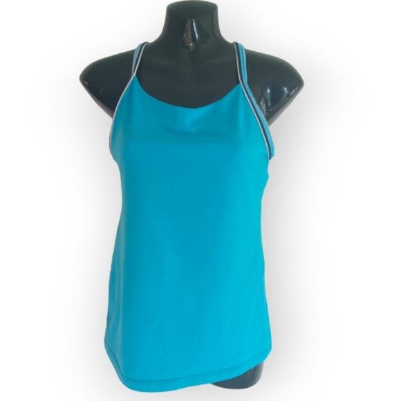 Lululemon women blue gingham tank top with light shelf bra size 8 - Picture 6 of 7